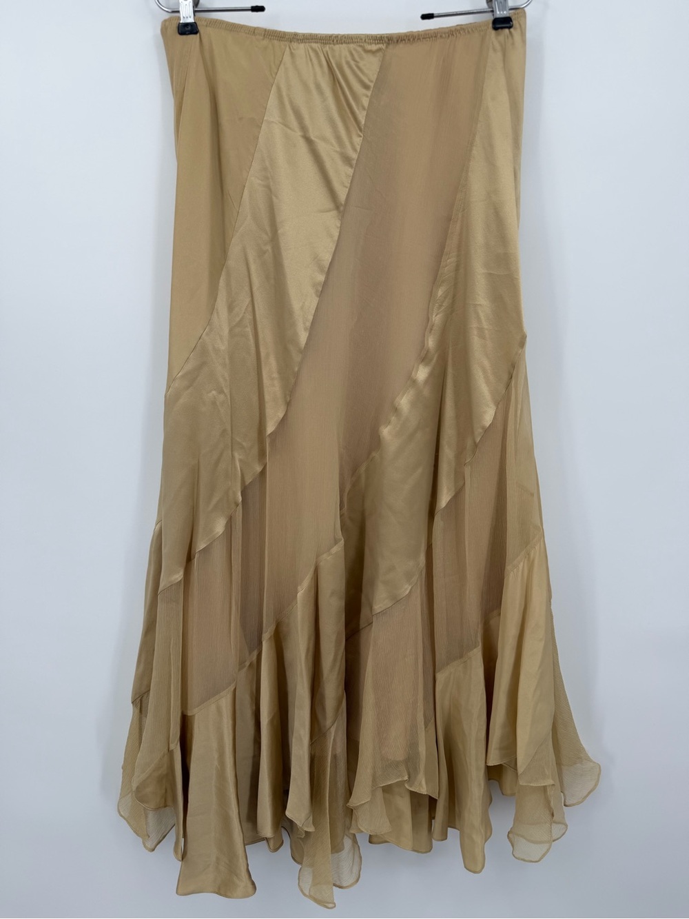 Vintage Y2K Ballinger Gold 100% Silk Gold Asymmetrical Midi Skirt